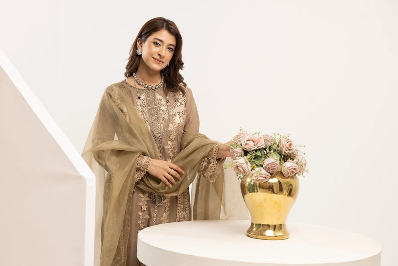 Maria B Inspired Mummy & Me Ladies 3 Piece Outfit Brown - Desi Posh