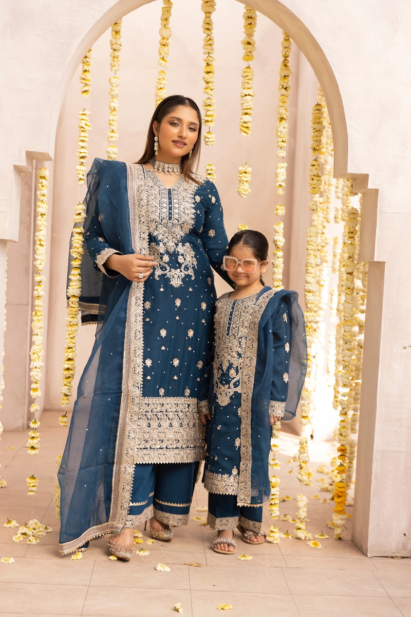 Aliyah Mother & Daughter Teal Green Ladies Wedding Palazzo Oufit - Desi Posh