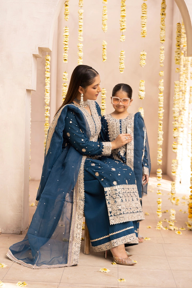 Aliyah Mother & Daughter Teal Green Ladies Wedding Palazzo Oufit - Desi Posh