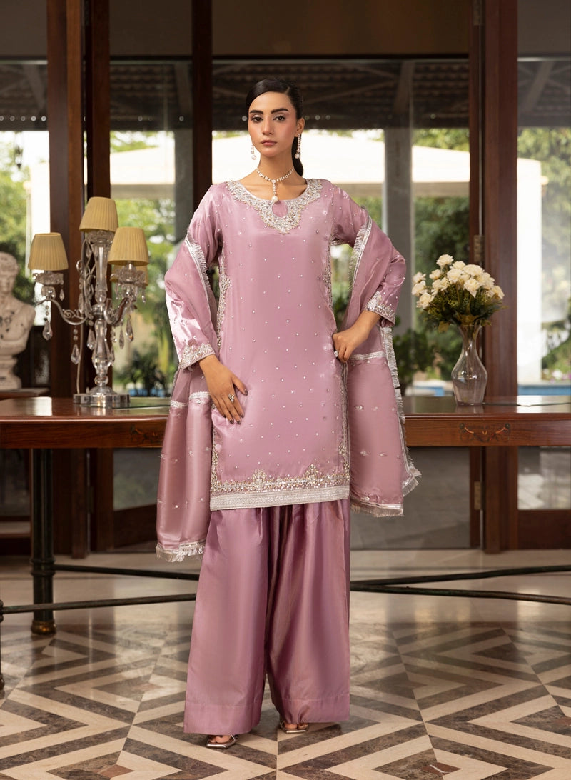 Hussain Rehar inspired Raw Silk Farshi Salwar Lilac Eid Outfit