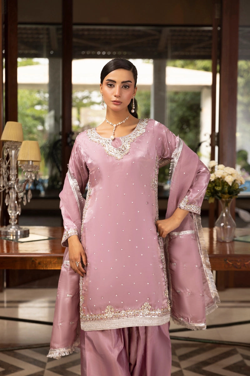 Hussain Rehar inspired Raw Silk Farshi Salwar Lilac Eid Outfit