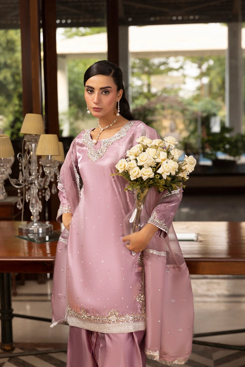 Hussain Rehar inspired Raw Silk Farshi Salwar Lilac Eid Outfit