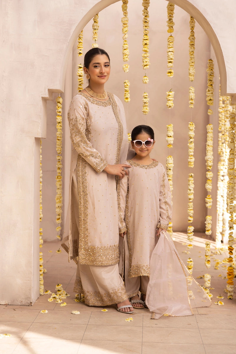 Aliyah Mother & Daughter Skin Ladies Wedding Palazzo Oufit - Desi Posh