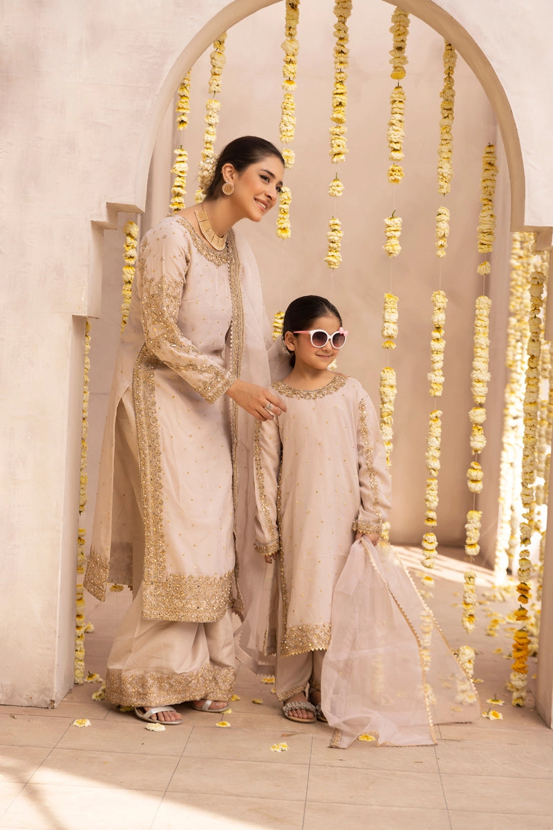 Aliyah Mother & Daughter Skin Ladies Wedding Palazzo Oufit - Desi Posh