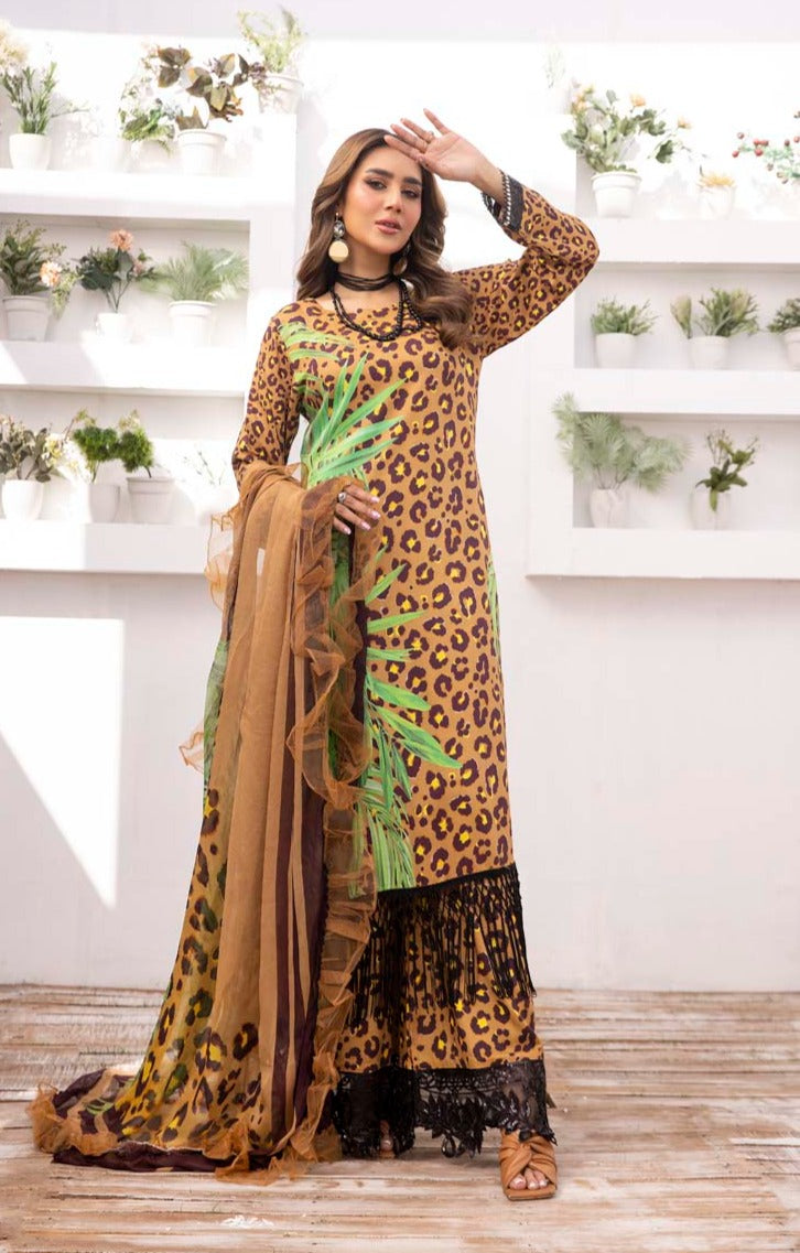 Maria B Inspired M.Prints 3 Piece Linen Outfit MPT-1907-B - Desi Posh