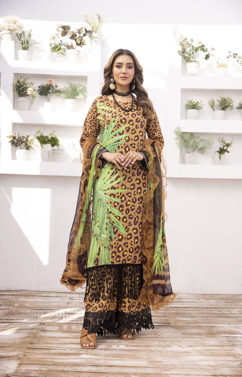 Maria B Inspired M.Prints 3 Piece Linen Outfit MPT-1907-B - Desi Posh