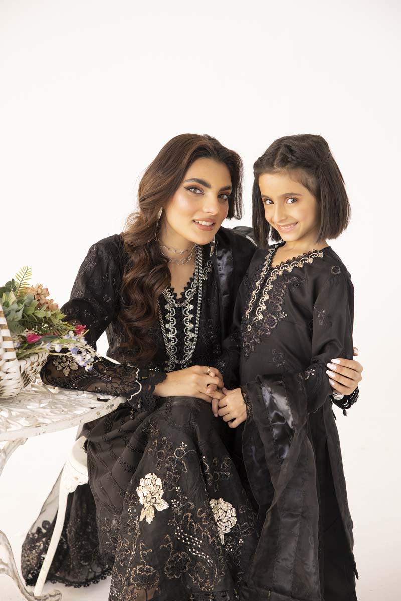 Maria B Inspired Mummy & Me Ladies Eid Outfit With Net Dupatta MB11 - Desi Posh