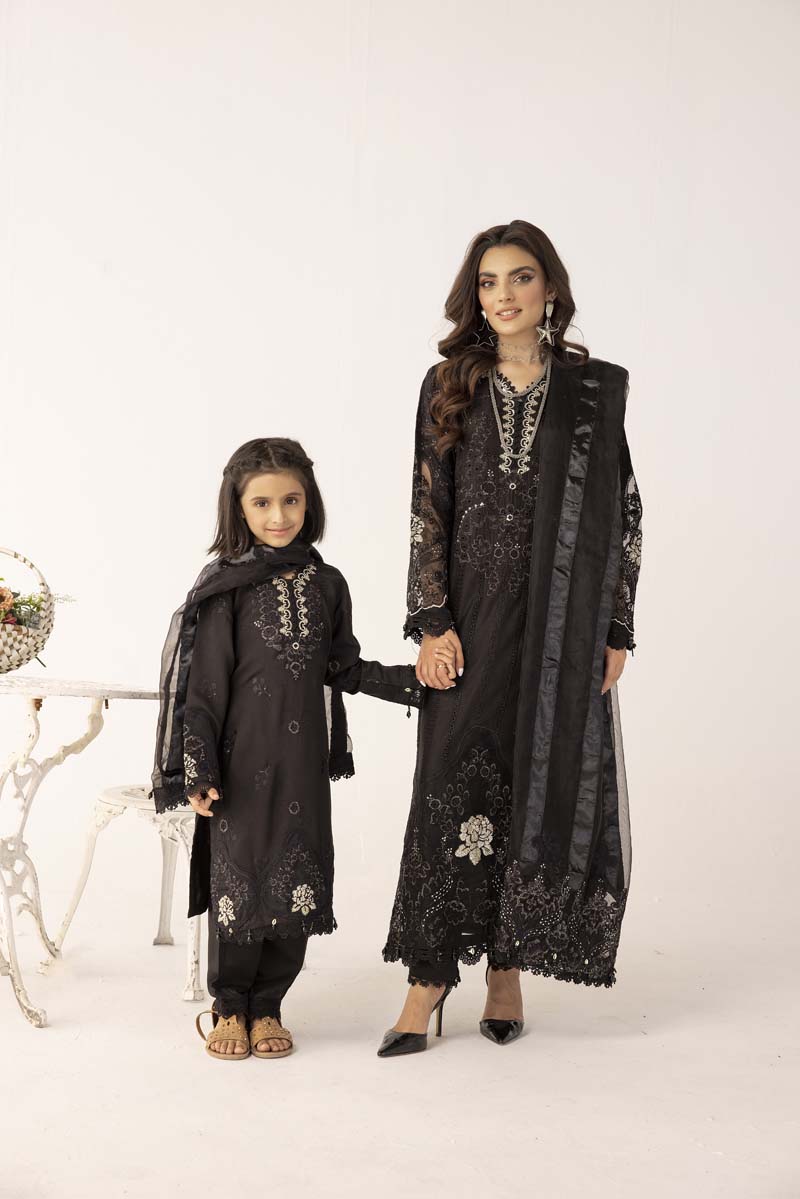 Maria B Inspired Mummy & Me Girls Eid Outfit With Net Dupatta MB11K - Desi Posh