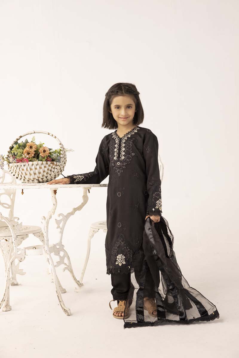 Maria B Inspired Mummy & Me Girls Eid Outfit With Net Dupatta MB11K - Desi Posh