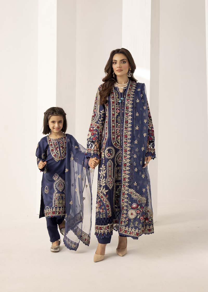 Maria B Inspired Mummy & Me Girls Eid Outfit With Net Dupatta MB9K - Desi Posh