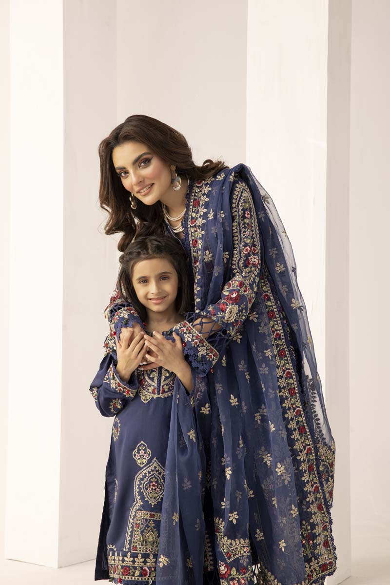 Maria B Inspired Mummy & Me Girls Eid Outfit With Net Dupatta MB9K - Desi Posh