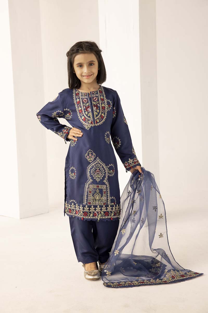 Maria B Inspired Mummy & Me Girls Eid Outfit With Net Dupatta MB9K - Desi Posh