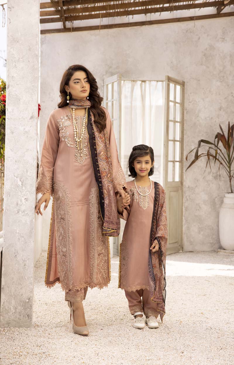 Nakhra Viscose Mummy & Me Girls Mauve Eid Outfit MNC01K - Desi Posh