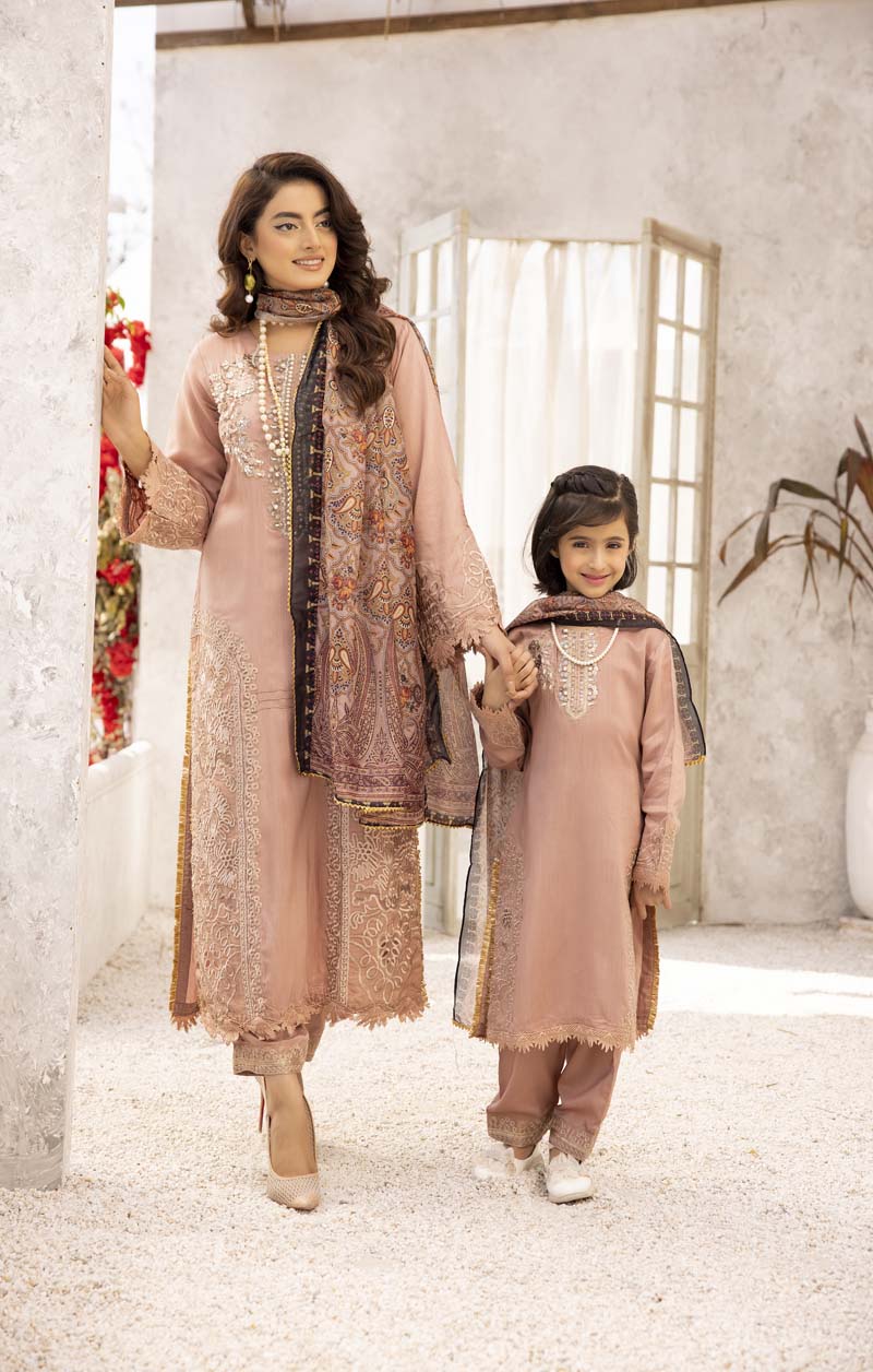 Nakhra Viscose Mummy & Me Girls Mauve Eid Outfit MNC01K - Desi Posh