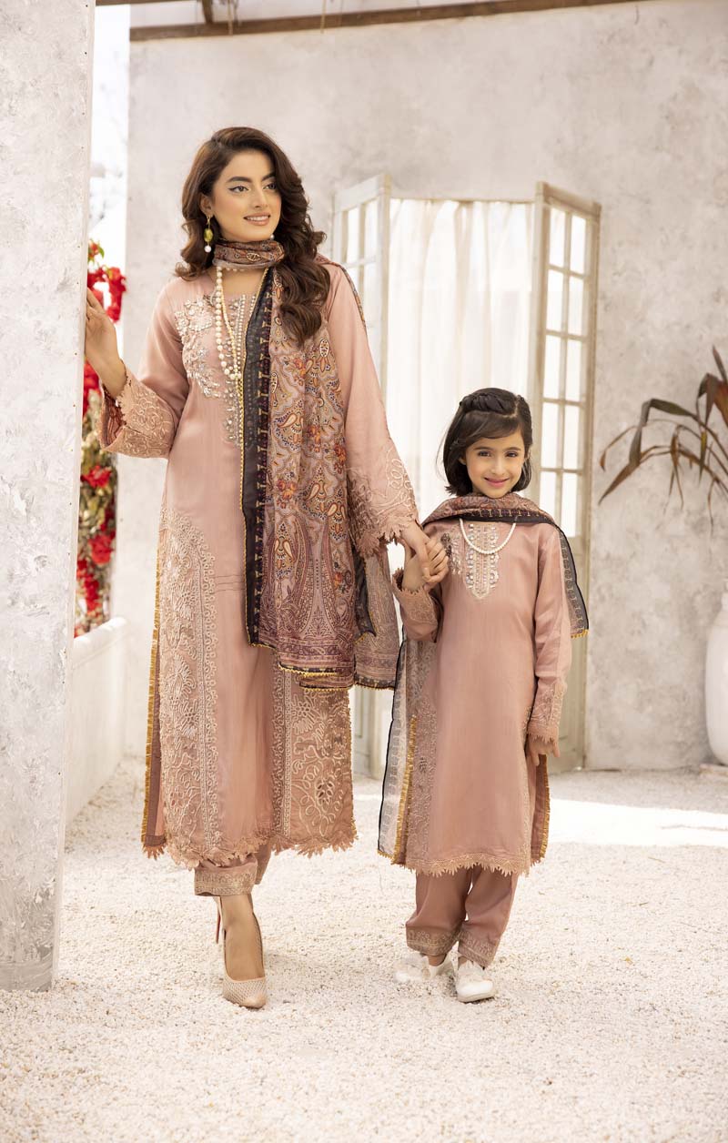 Nakhra Viscose Mummy & Me Ladies Mauve Eid Outfit MNC01 - Desi Posh