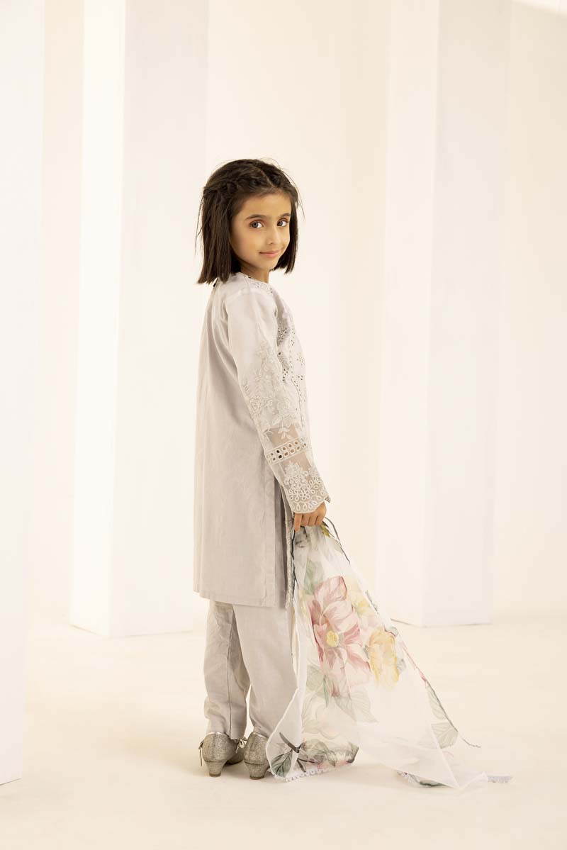 Sana Safinaz Inspired Girls Grey Chikan Kari Mummy & Me Eid Outfit - Desi Posh