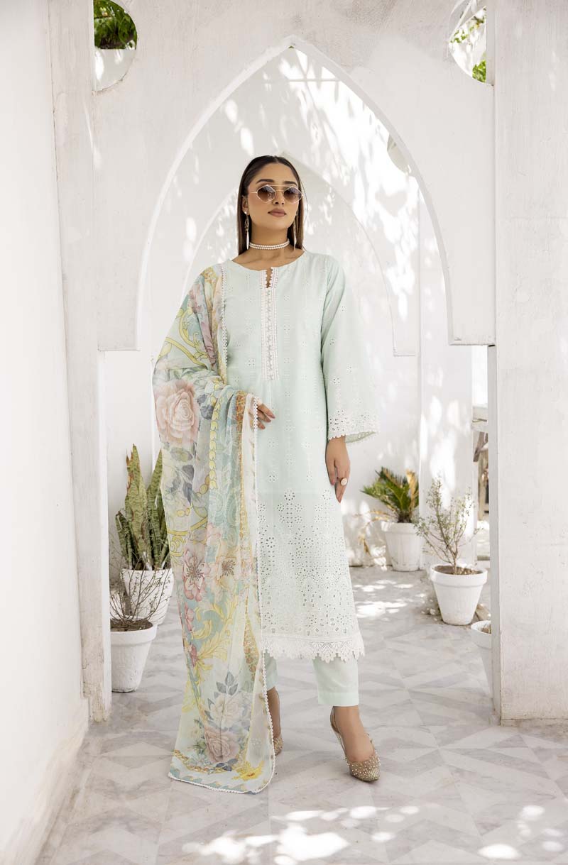 Image Chikan Kari Luxe 3 Piece Cotton Summer Outfit Mint - Desi Posh