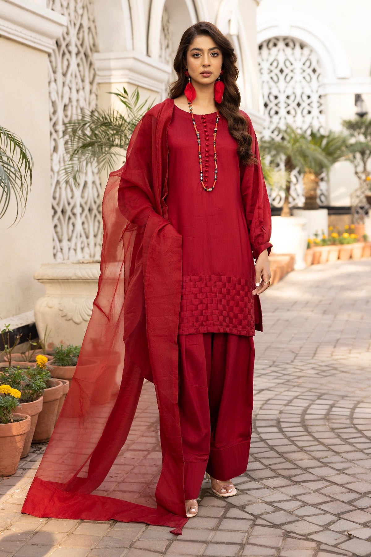 Hussain Rehar inspired Farshi Mummy & Me Ladies Maroon Eid Outfit - Desi Posh