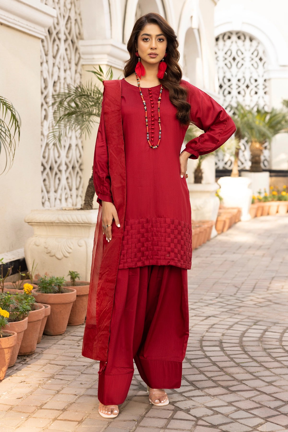 Hussain Rehar inspired Farshi Mummy & Me Ladies Maroon Eid Outfit - Desi Posh