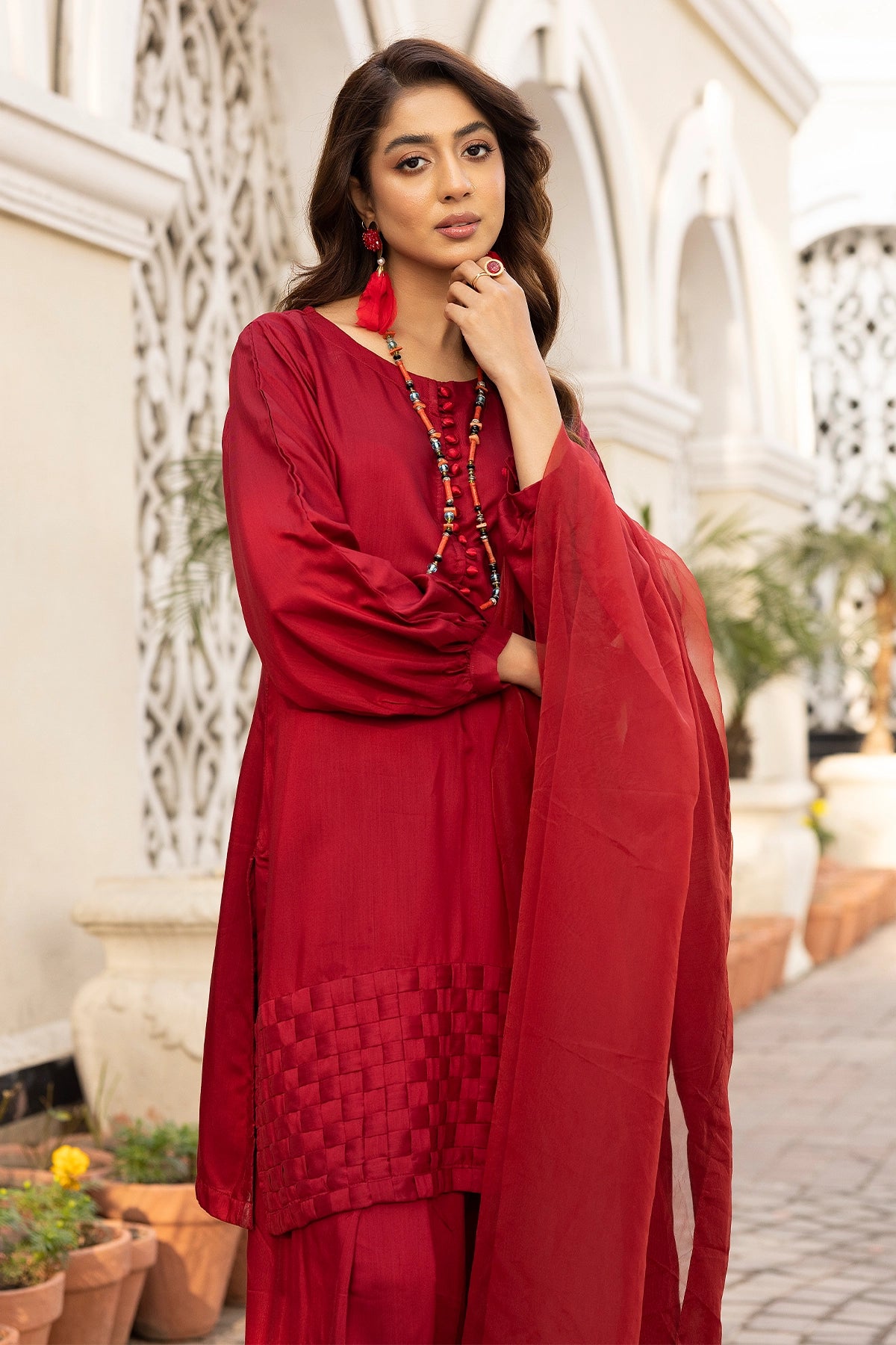 Hussain Rehar inspired Farshi Mummy & Me Ladies Maroon Eid Outfit - Desi Posh