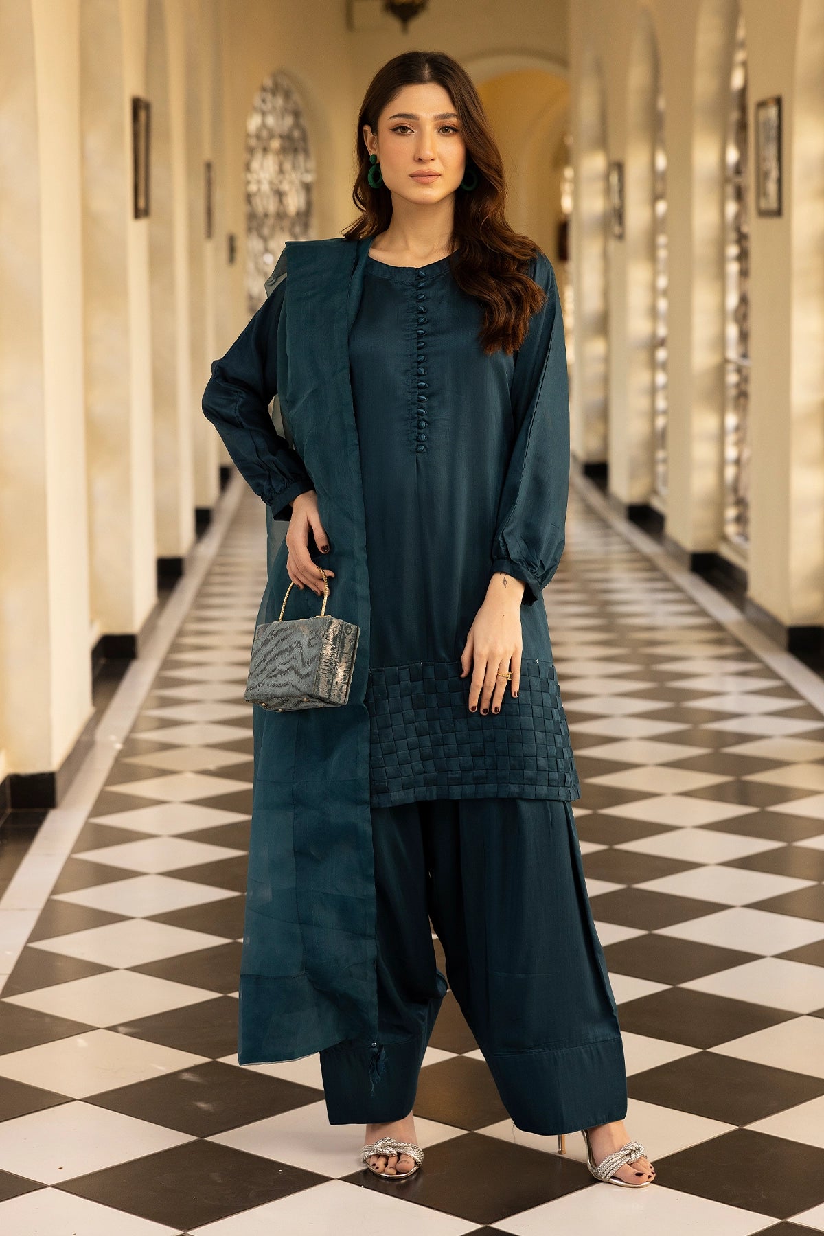 Hussain Rehar inspired Farshi Mummy & Me Ladies Teal Eid Outfit - Desi Posh