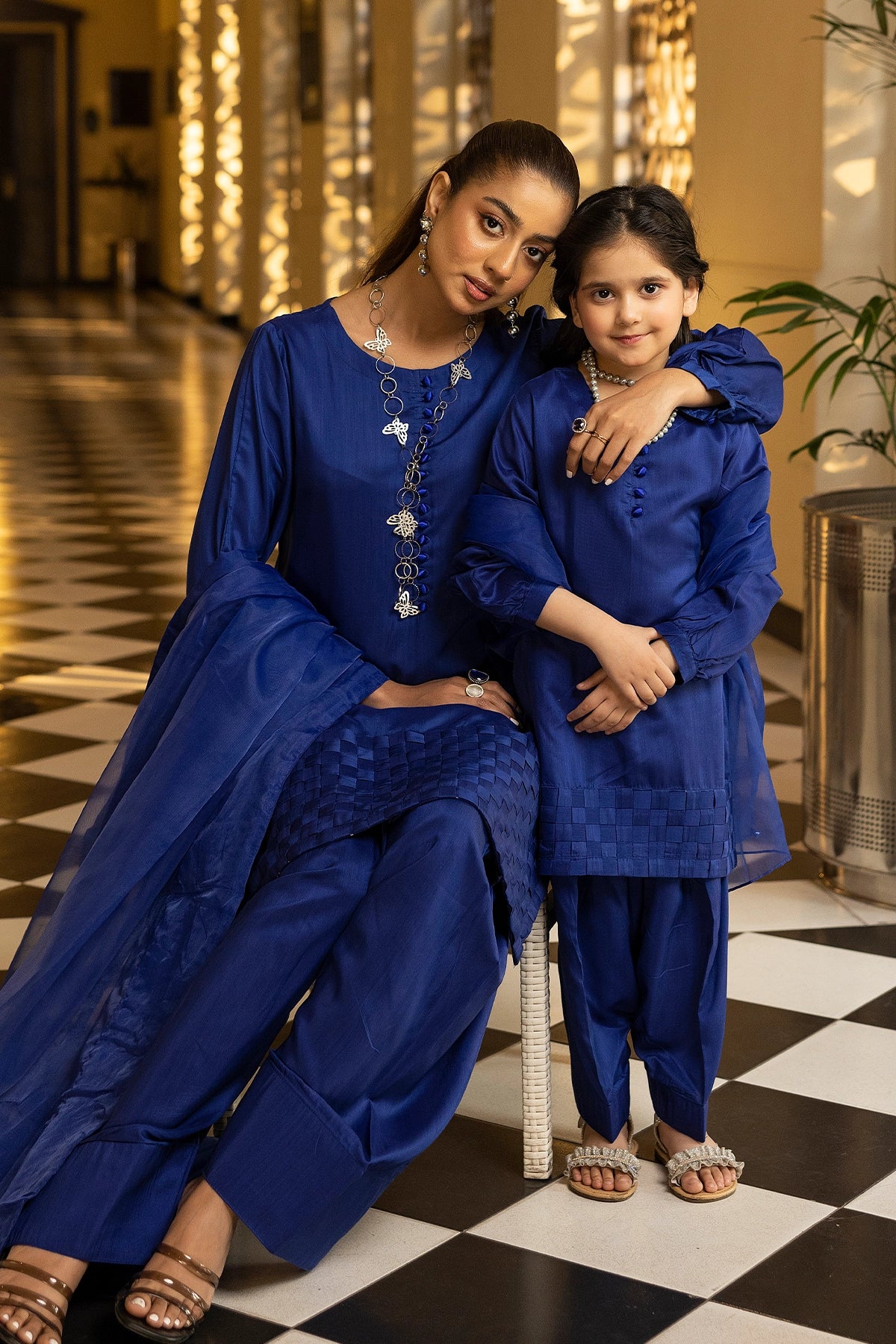 Hussain Rehar inspired Farshi Mummy & Me Ladies Blue Eid Outfit - Desi Posh