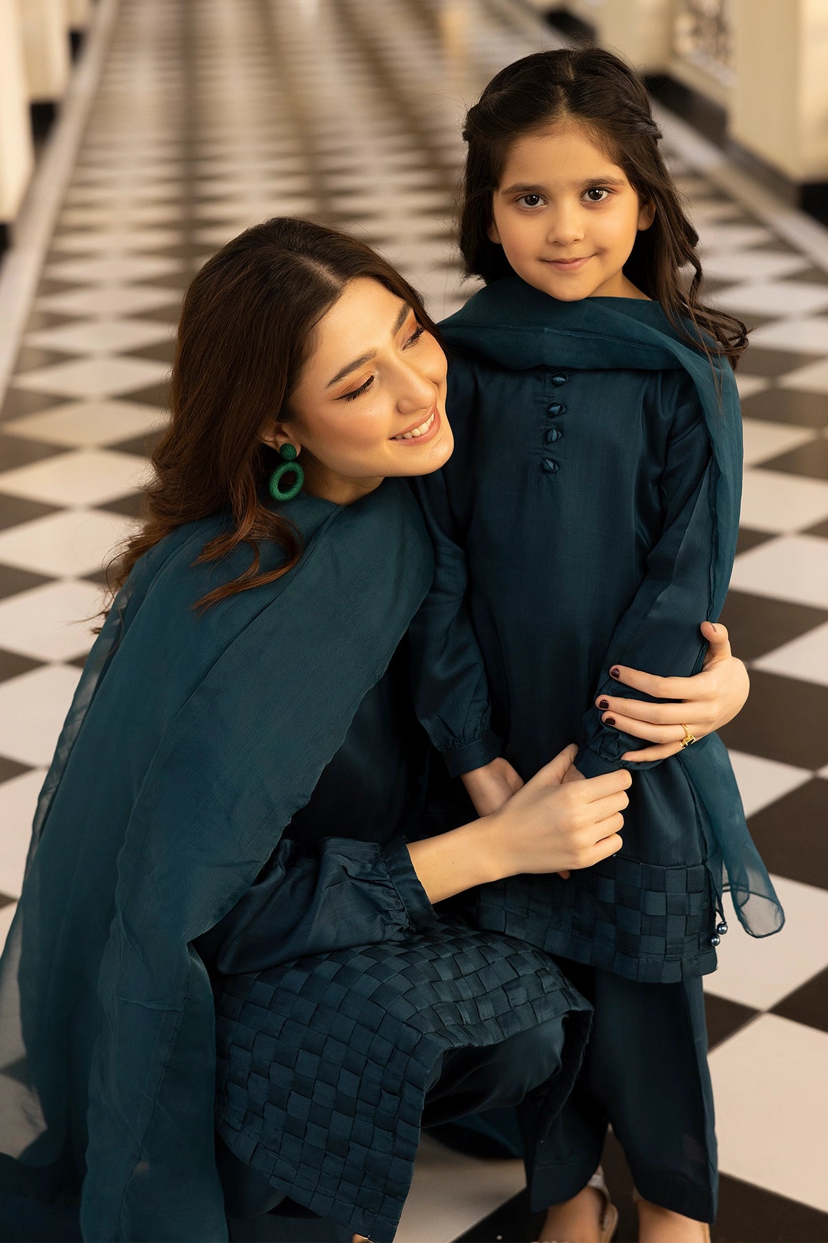 Hussain Rehar inspired Farshi Mummy & Me Ladies Teal Eid Outfit - Desi Posh