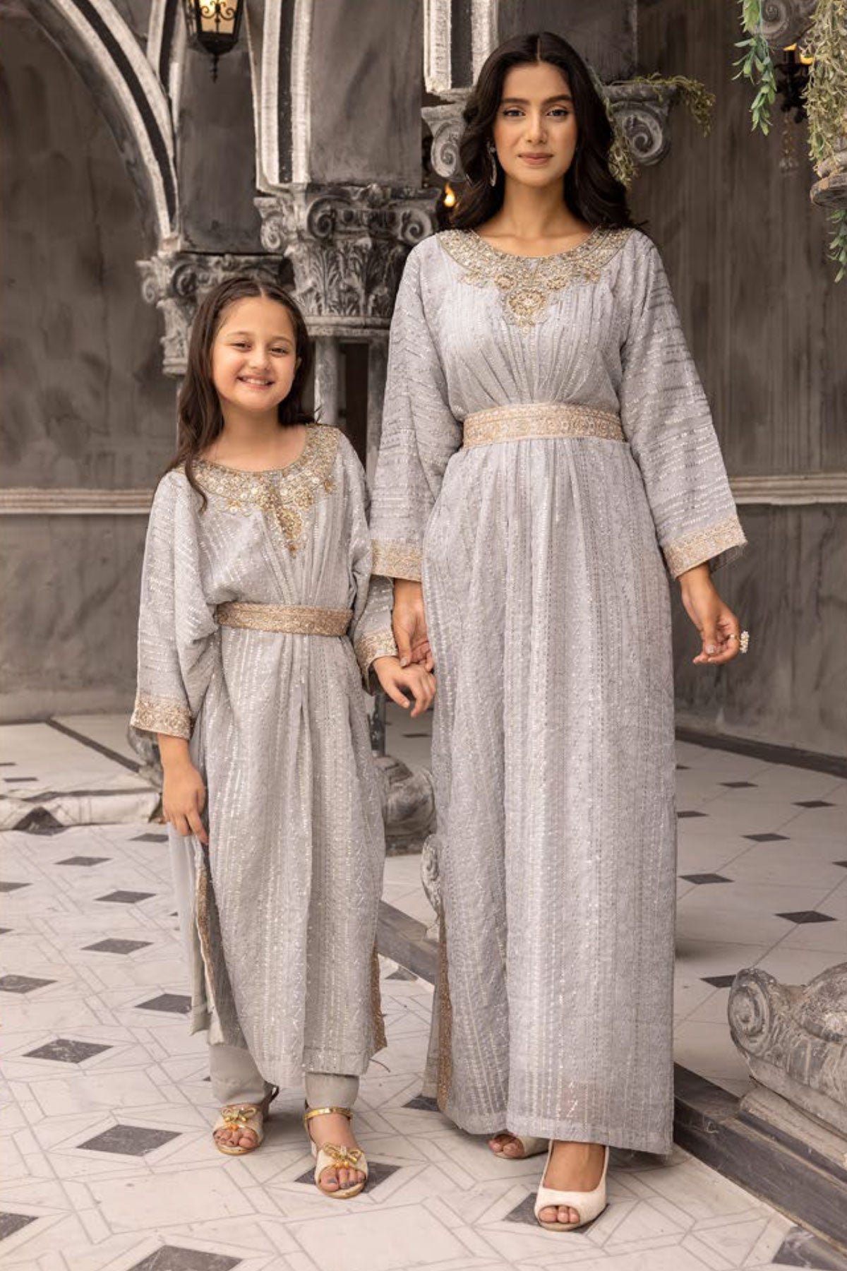 Jeem Mummy & Me Girls Grey 3 Piece Wedding Kaftan