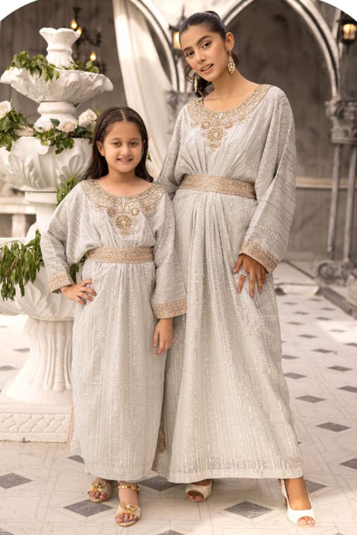 Jeem Mummy & Me Ladies Sky Blue 3 Piece Wedding Kaftan - Desi Posh