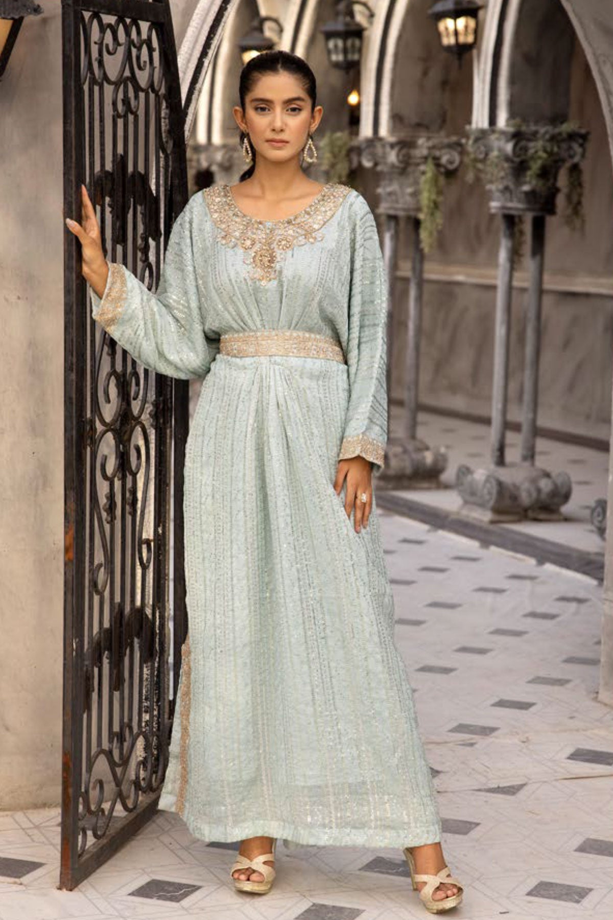 Jeem Mummy & Me Ladies Sea Green 3 Piece Wedding Kaftan - Desi Posh