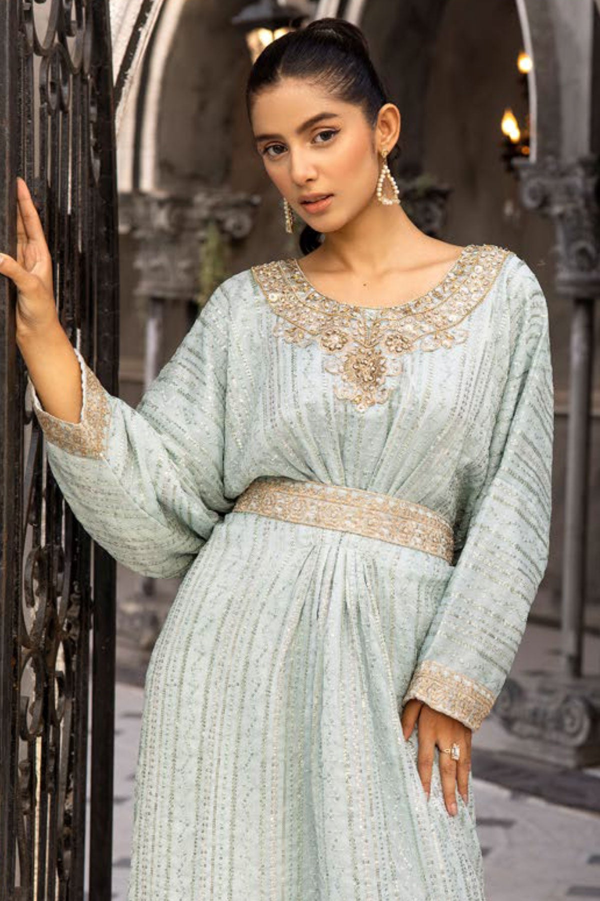 Jeem Mummy & Me Ladies Sea Green 3 Piece Wedding Kaftan - Desi Posh