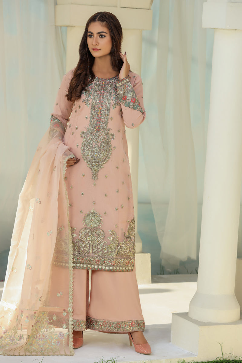 Simrans Embroidered Organza Dusty Pink Party Outfit - Desi Posh