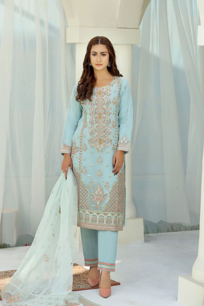 Simrans Embroidered Organza Mint Green Party Outfit - Desi Posh