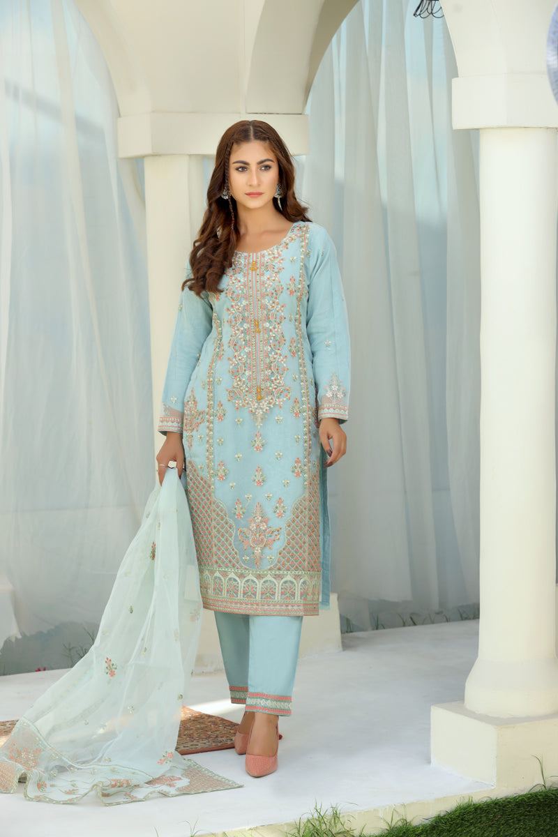 Simrans Embroidered Organza Mint Green Party Outfit - Desi Posh