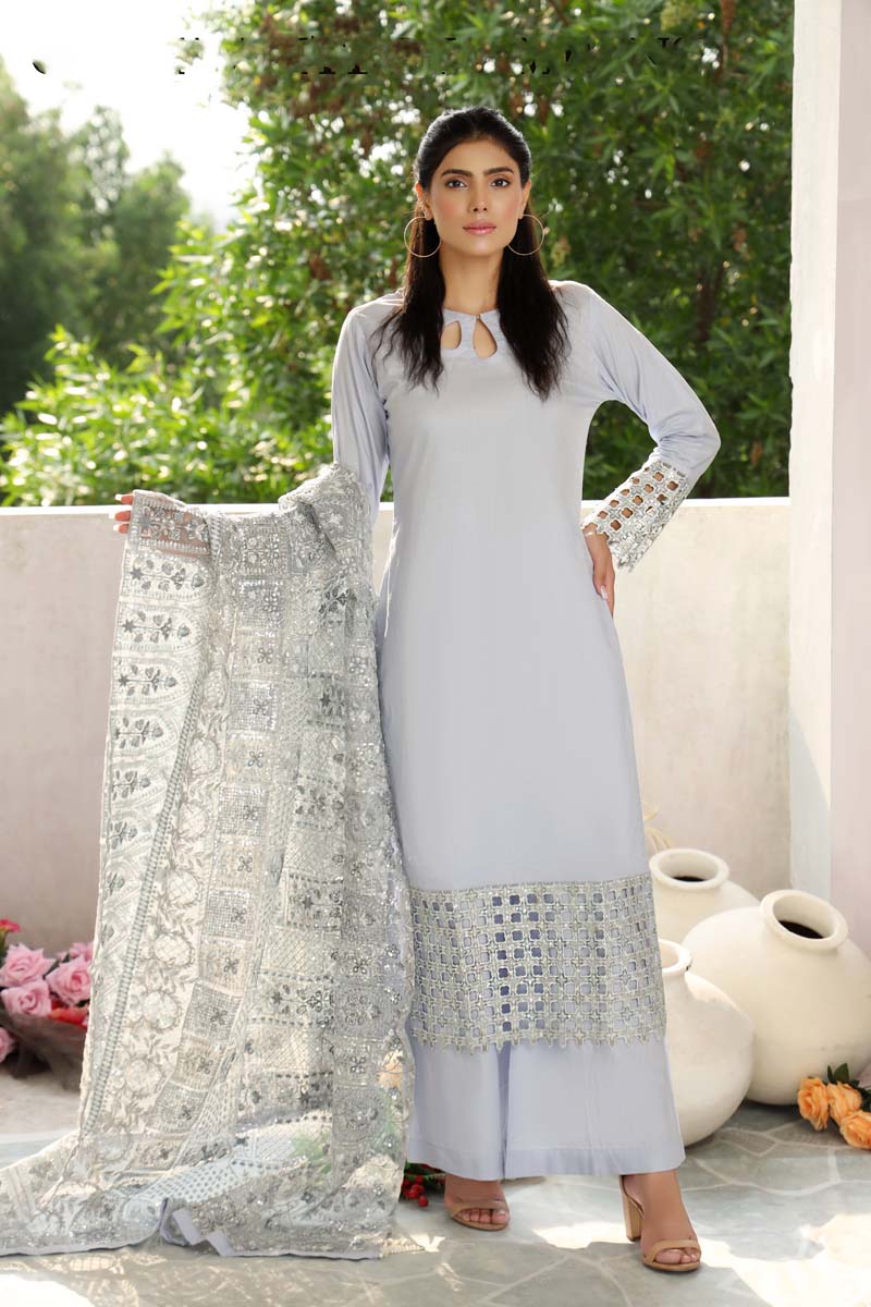 Ivana Luxury Cotton Suit With Heavy Embroidered Net Dupatta - Desi Posh