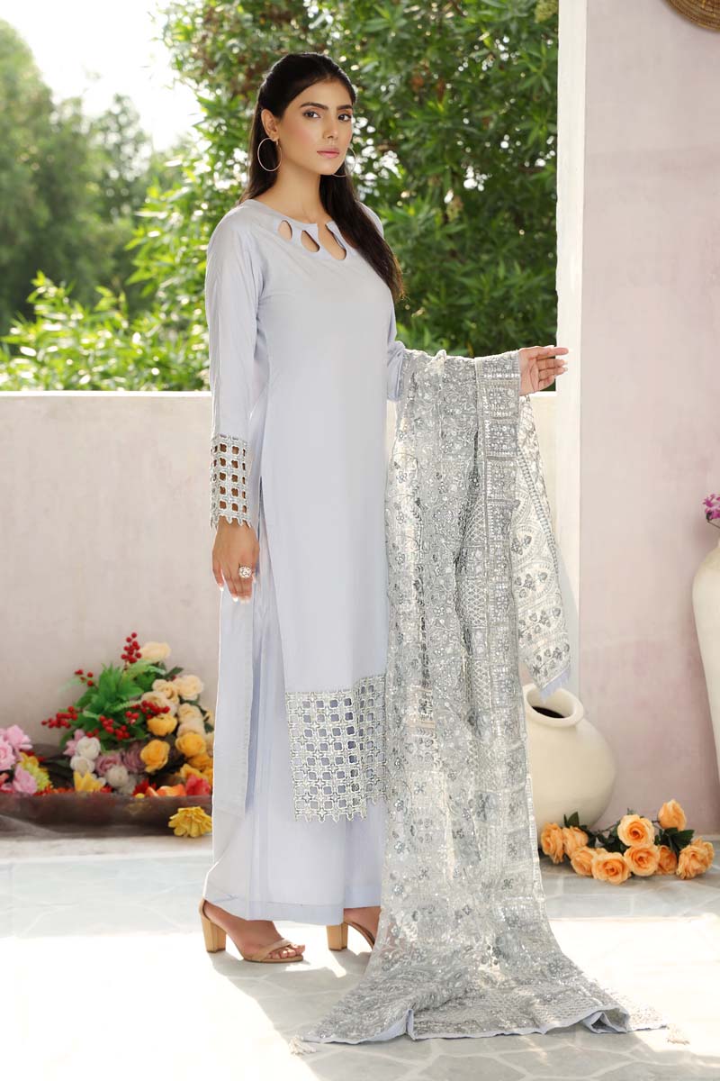 Ivana Luxury Cotton Suit With Heavy Embroidered Net Dupatta - Desi Posh
