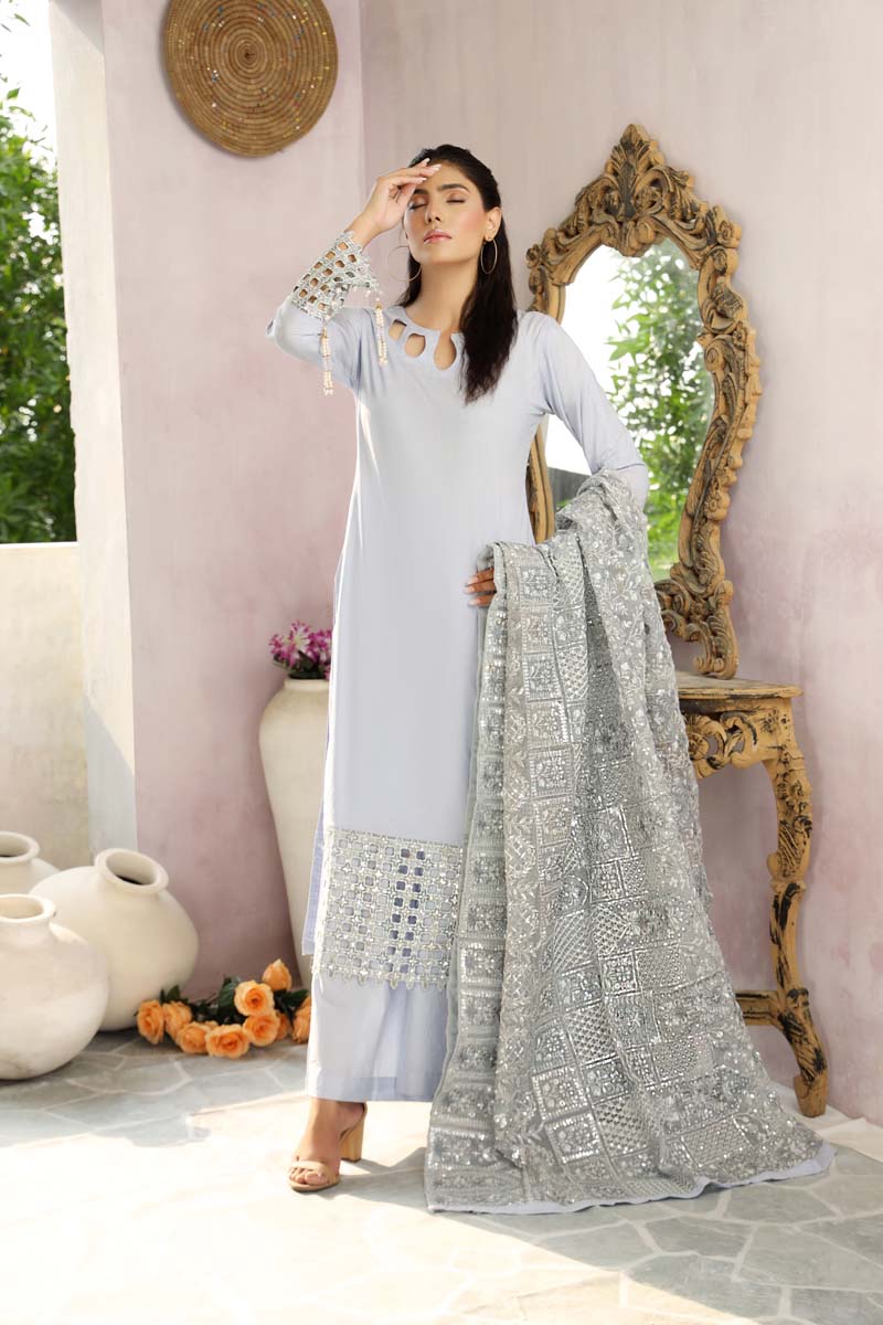 Ivana Luxury Cotton Suit With Heavy Embroidered Net Dupatta - Desi Posh