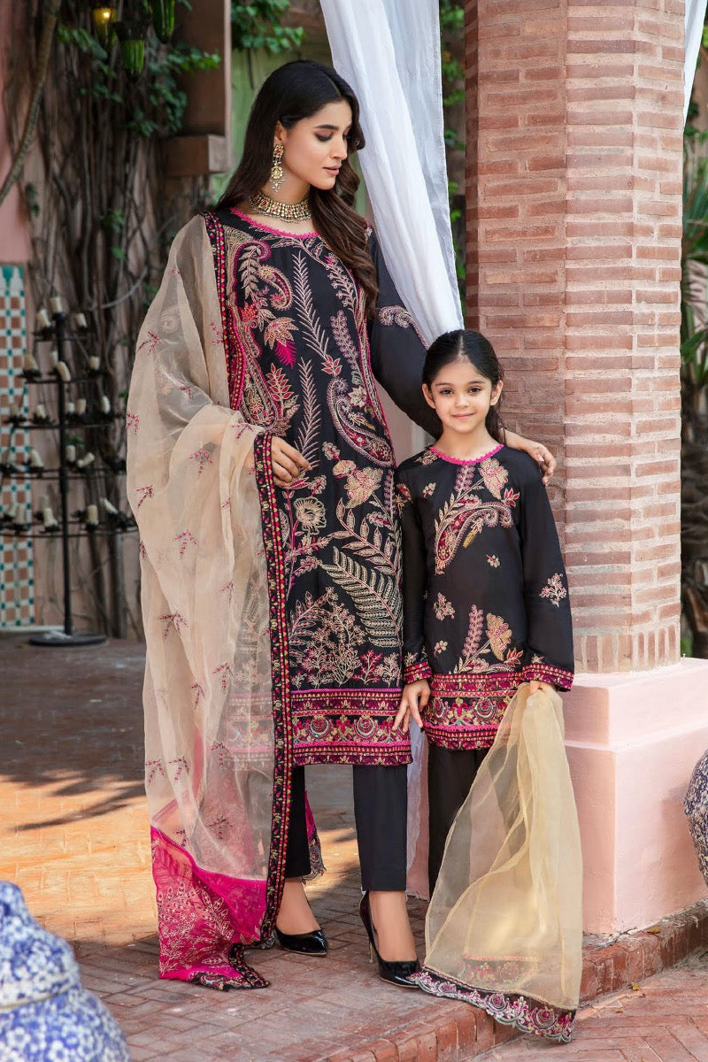 Fiesta Mother & Daughter Kids Readymade Black Lawn Outfit - Desi Posh