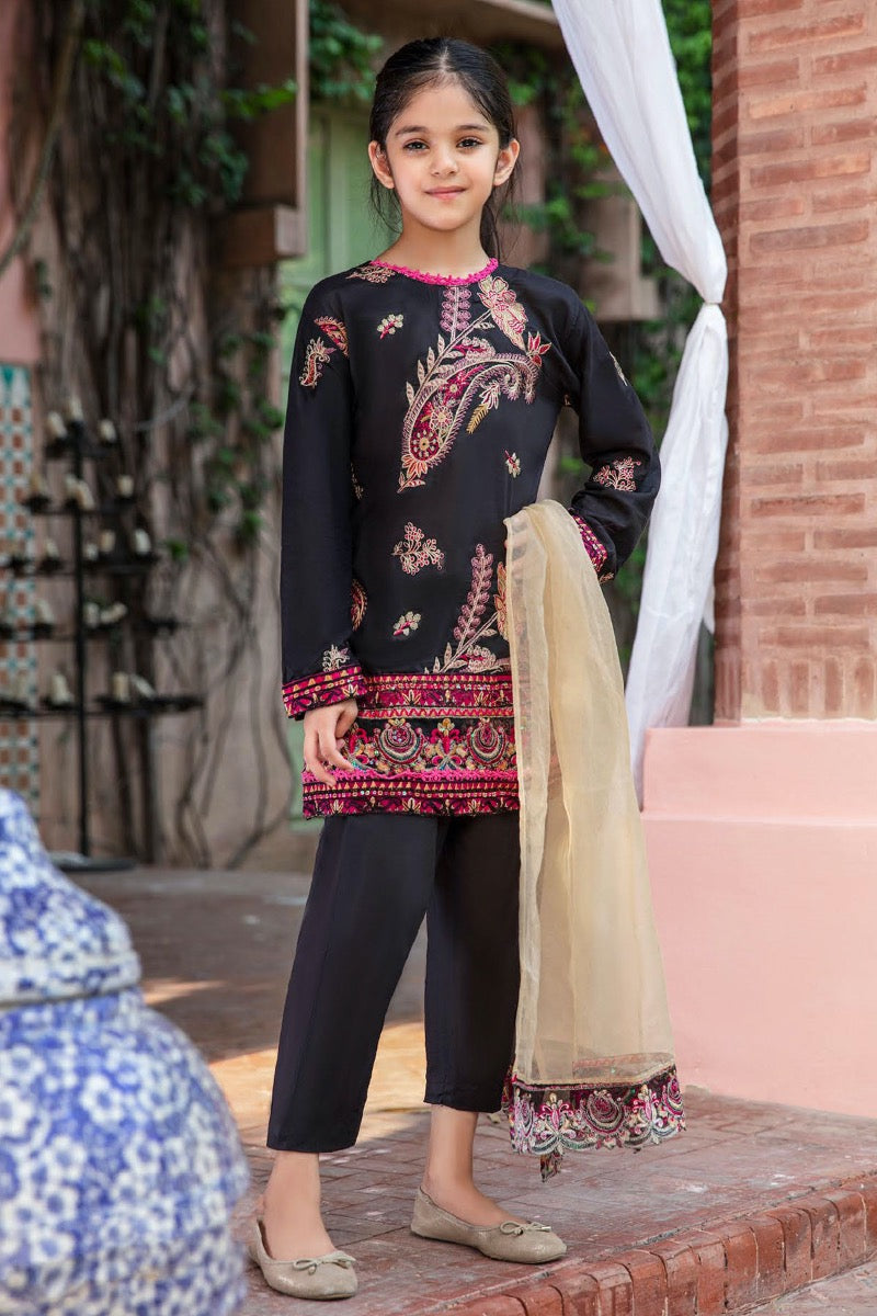 Fiesta Mother & Daughter Kids Readymade Black Lawn Outfit - Desi Posh