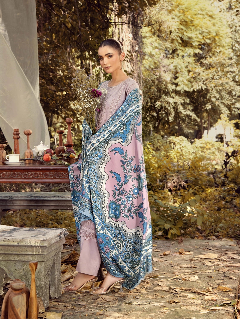 Rozana Dhanak Winter Collection Lilac 3 Piece Embroidered Suit