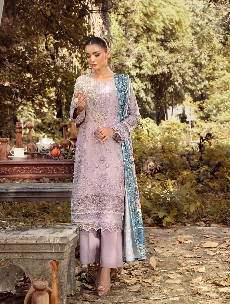 Rozana Dhanak Winter Collection Lilac 3 Piece Embroidered Suit
