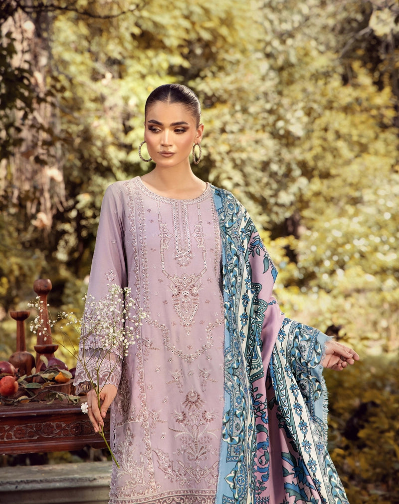 Rozana Dhanak Winter Collection Lilac 3 Piece Embroidered Suit