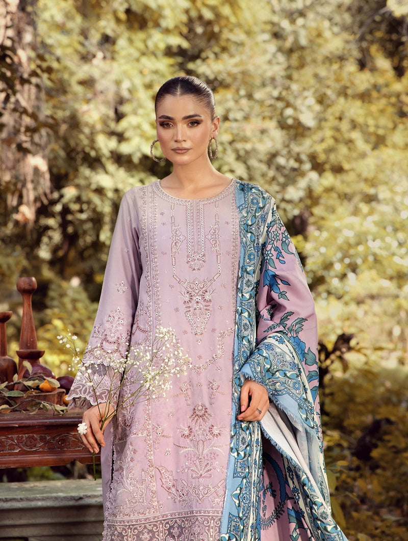 Rozana Dhanak Winter Collection Lilac 3 Piece Embroidered Suit