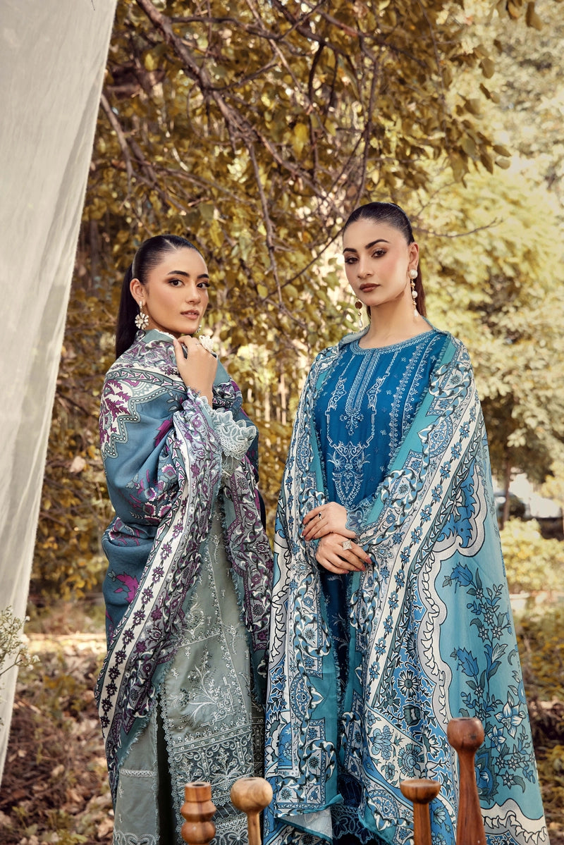 Rozana Dhanak Winter Collection Sage Green 3 Piece Embroidered Suit