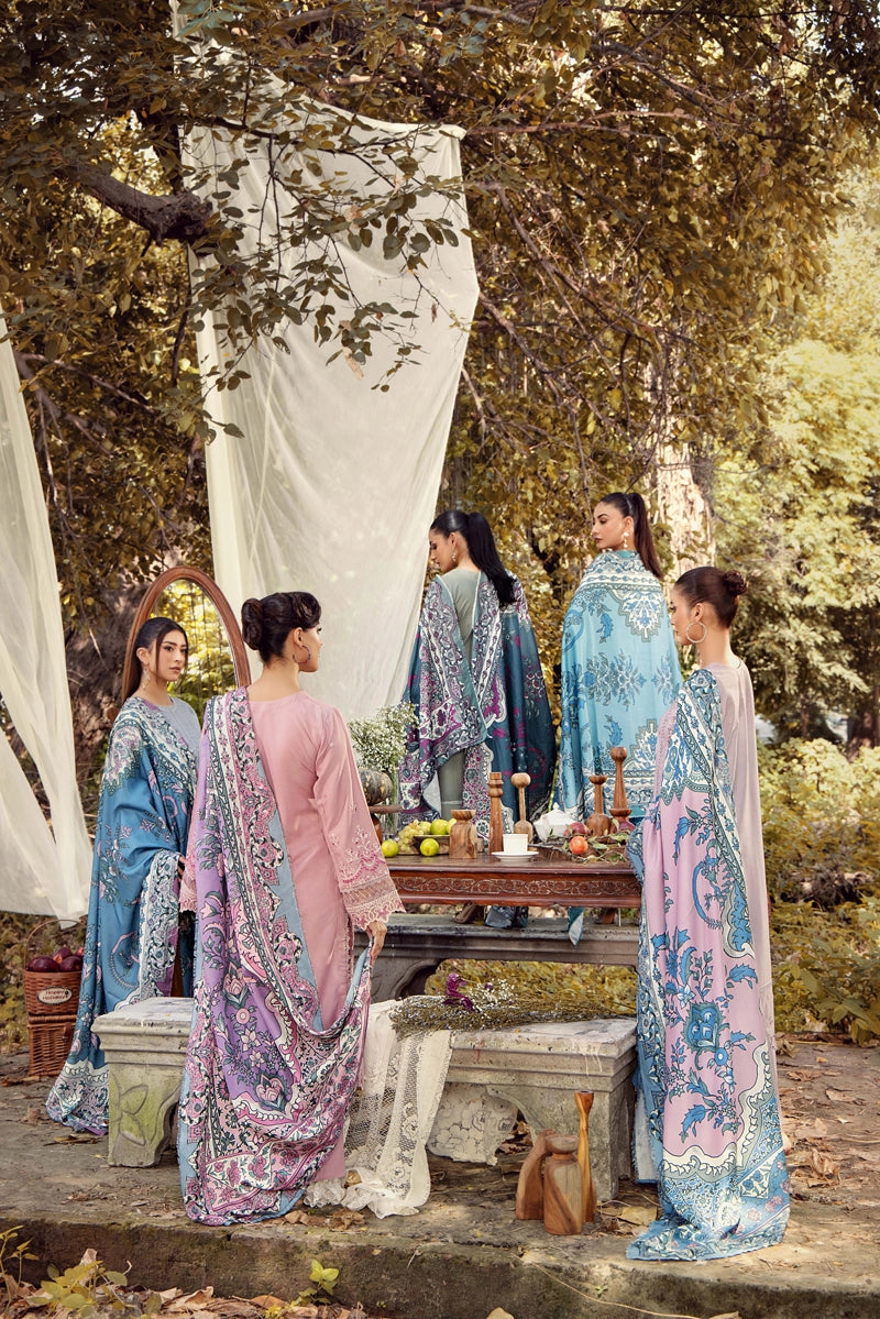 Rozana Dhanak Winter Collection Teal Blue 3 Piece Embroidered Suit