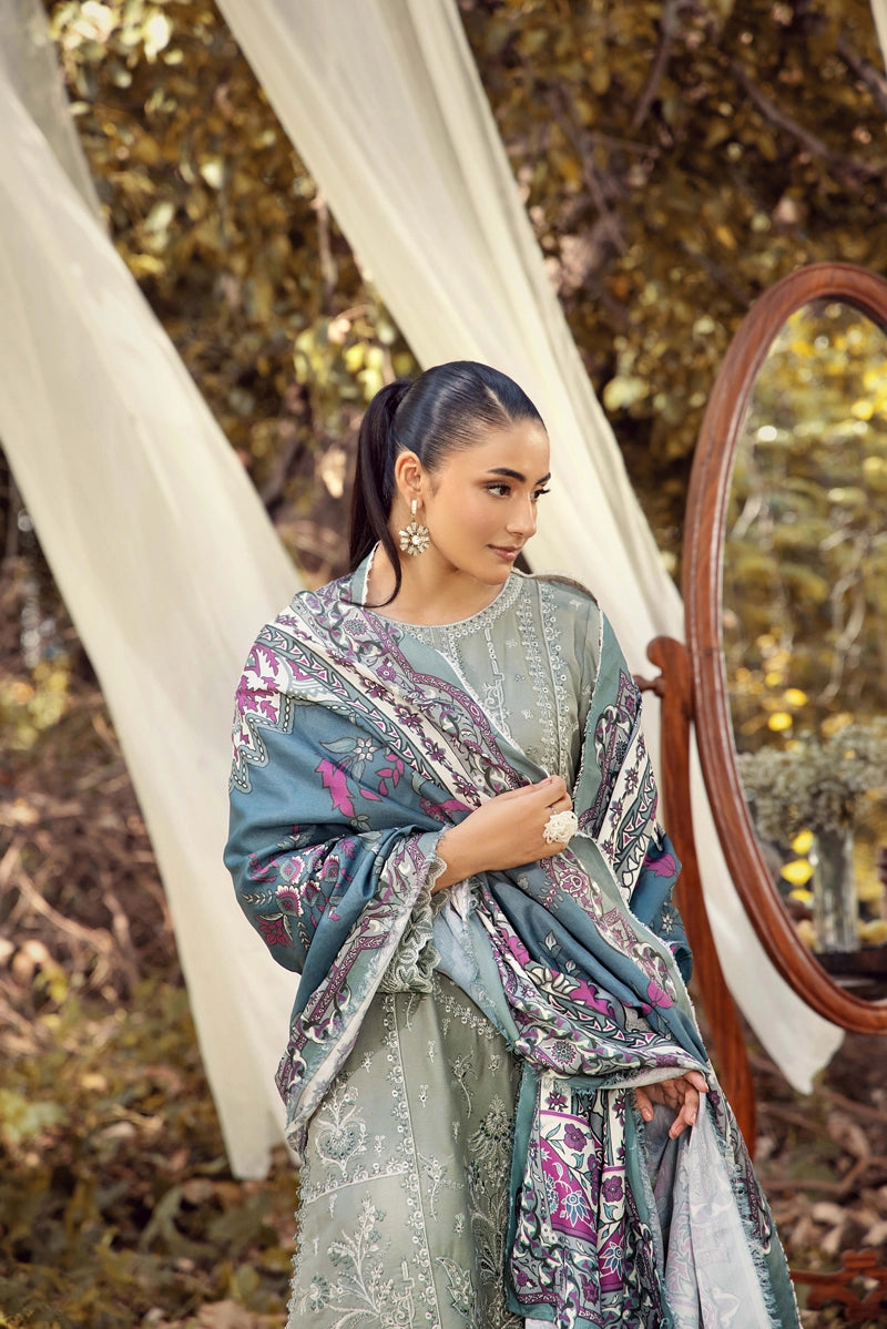 Rozana Dhanak Winter Collection Sage Green 3 Piece Embroidered Suit