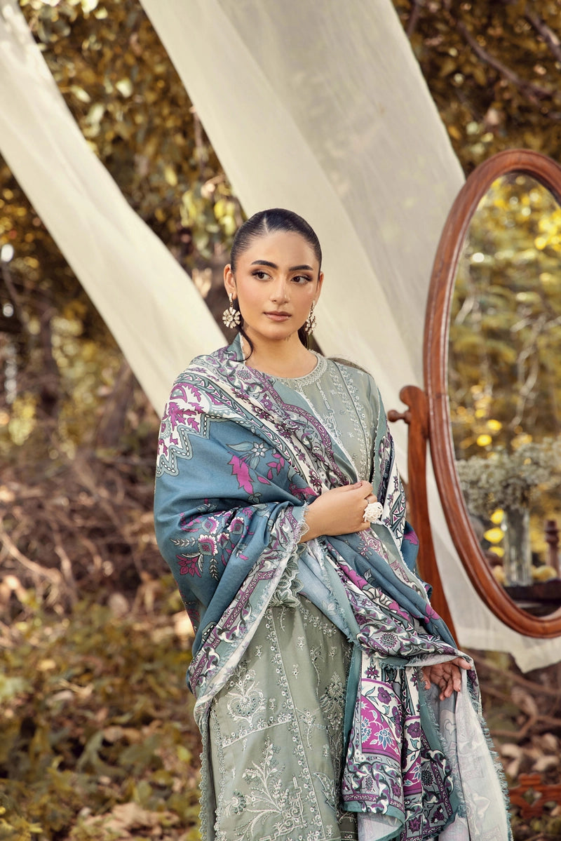 Rozana Dhanak Winter Collection Sage Green 3 Piece Embroidered Suit