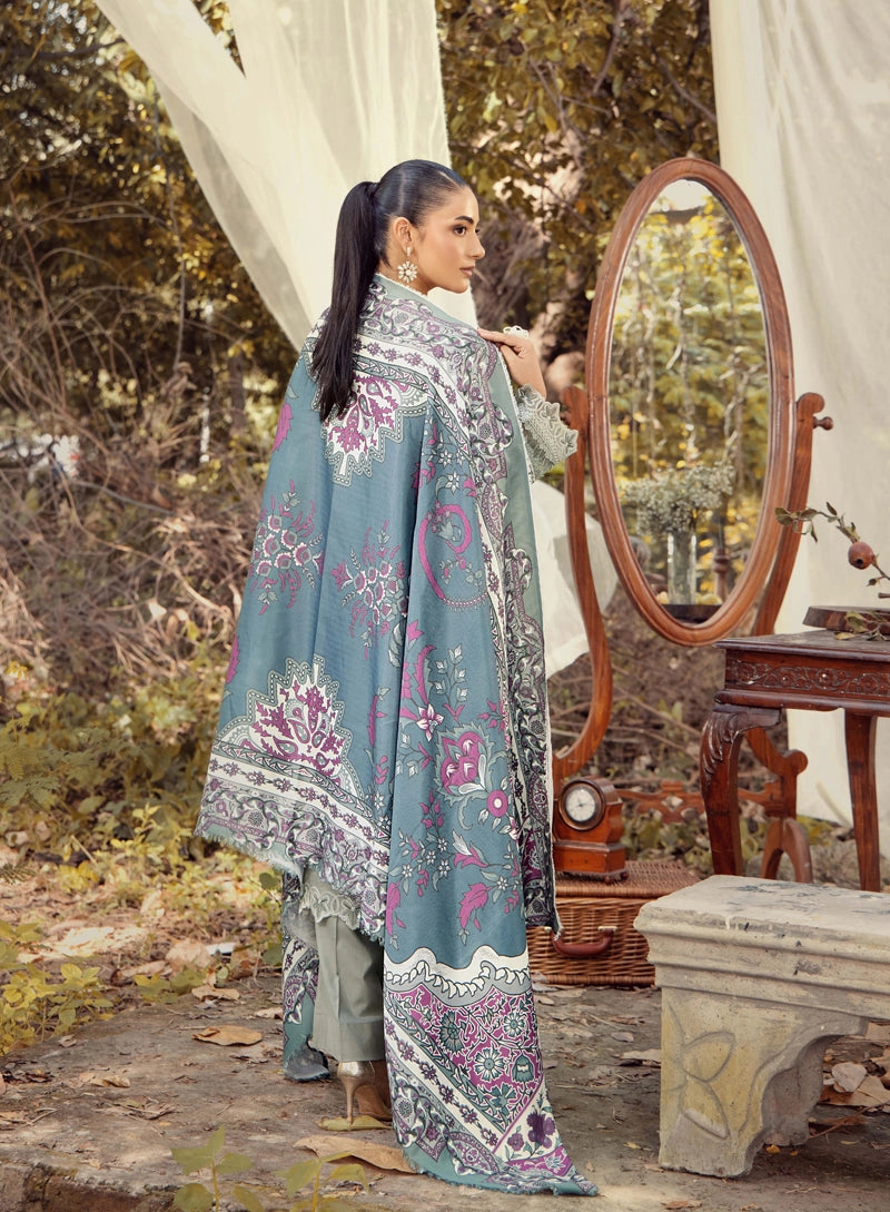 Rozana Dhanak Winter Collection Sage Green 3 Piece Embroidered Suit