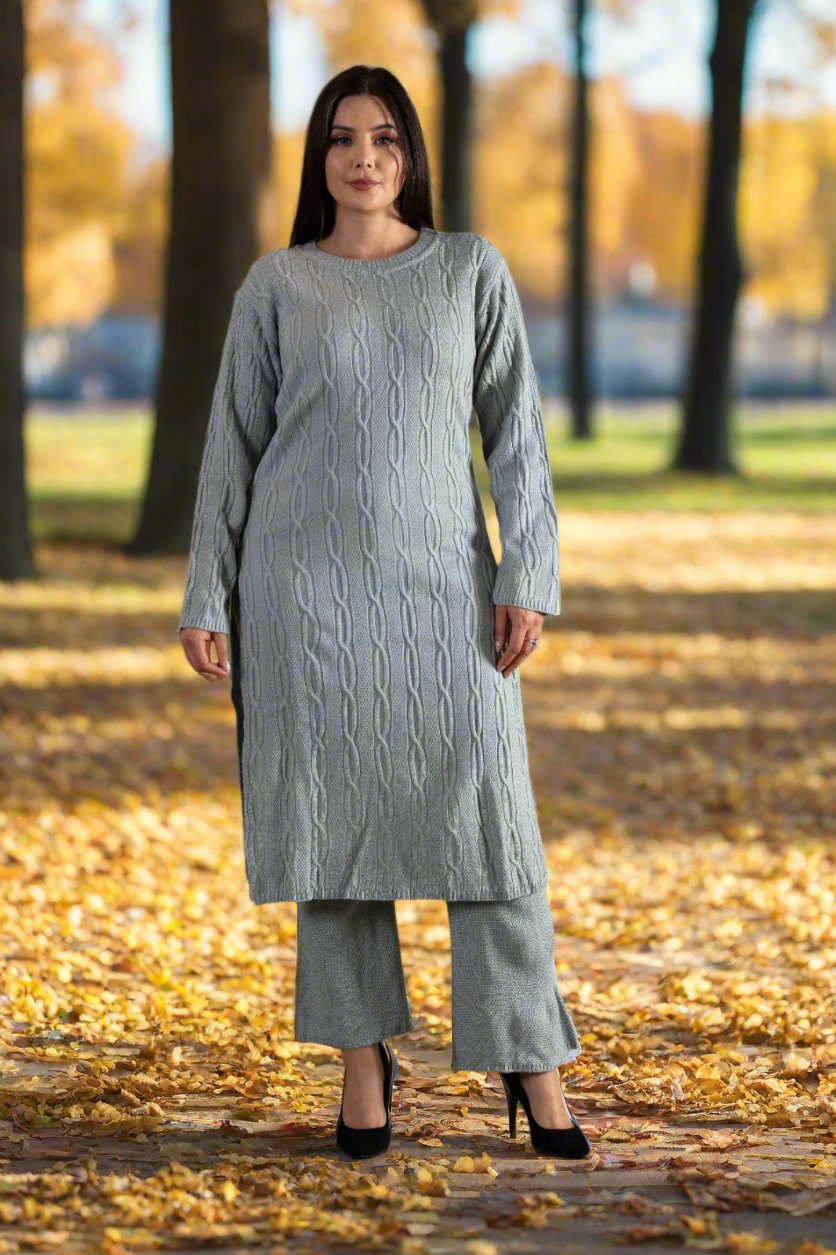 Sana Knitted Long Co ord Set Grey