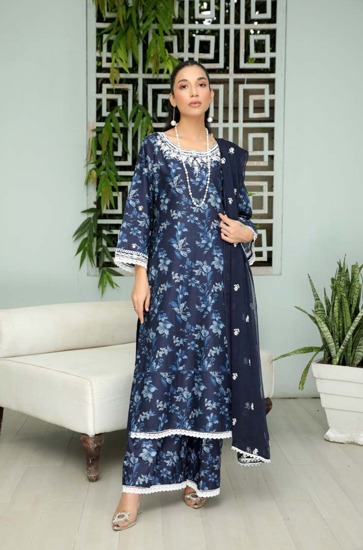 Husan Chikan Lawn Suit With Embroidered Chiffon Dupatta HJ06 - Desi Posh